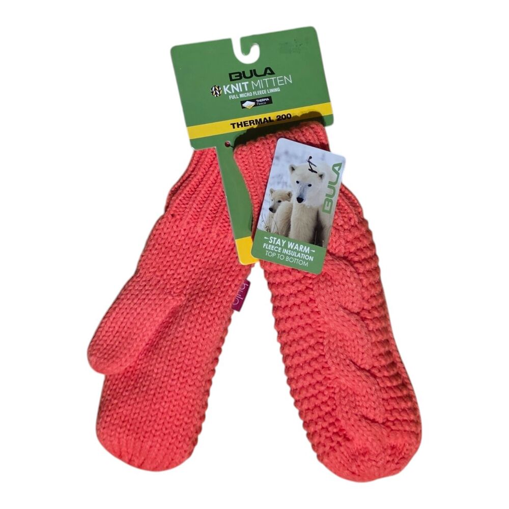 Bula Lulu Coral Pink Thermal 200 Knit Mitten Mittens Micro Fleece Lining NEW